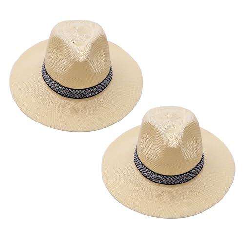Paquete de 2 sombreros de sol para hombre de ala ancha, lavables, suaves con la piel, de playa para sombrero de paja de hombre, Color blanco., Talla única