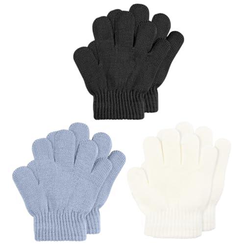 Aolso Guantes Cálidos de Invierno para Niños y Niñas, Guantes de Punto Elásticos con Dedos Completos para 2-5 Años - Tres Colores