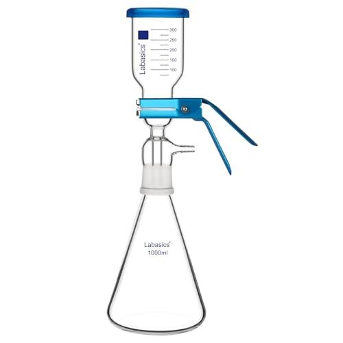 Labasics Aparato de Filtración al Vacío, Vidrio Borosilicato, Placa de Filtro de Núcleo de Arena de 10μm, Matraz de Filtración de 1000 ml, con Vaso Medidor de 300 ml