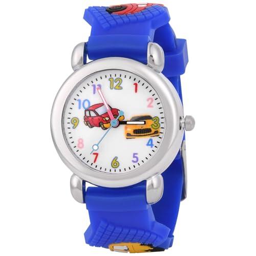 OFFCUP Reloj Analógico de Pulsera para Niños, Relojes de Cuarzo con Dibujos 3D para Niños 3-11 Años (Coche Azul)