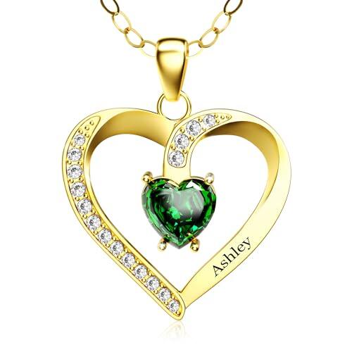 Easycosy Regalo Dia de la Madre, Collar Personalizado con Nombre Grabado, Colgante de Corazón con Piedras de Nacimiento, Collar de Mujer en Plata 925, Idea Regalo para Mamá, Mujer, Pareja, Amigo