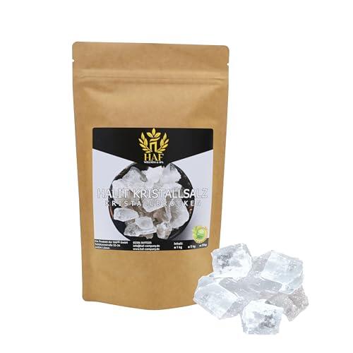 HAF® Trozos de sal de halit blancos, 1 kg, trozos de sal de roca gruesa sin aditivos y naturales de la gama de sal de Pakistán, piedras de sal | Salebrocken | Tamaño: 2 – 5 cm | Cantidad: 1 x 1 kg en