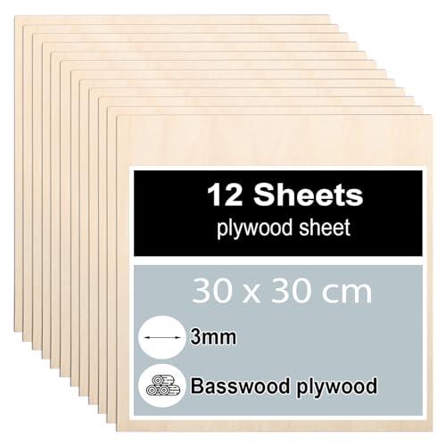 12 Piezas Madera Contrachapada 3mm, Tablero Contrachapado de Tilo 30 x 30 cm, Tablero Madera Para Carpintería de Bricolaje, Procesamiento Láser, Fabricación de Modelos, Regalos, Decoraciones