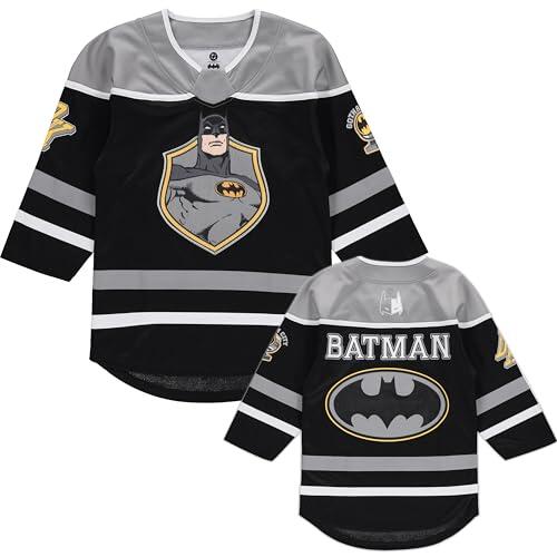DC Comics Camiseta de Hockey de Manga Larga de Batman para niños de 4 a 20 tamaños, 4 – 20 Tallas, Negro/Gris, 6-7