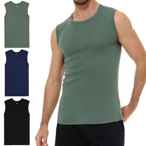 YouShow Pack de 3 Camisetas Interiores para Hombre, 100% algodón, sin Mangas, con Cuello Redondo, 1x Negro + 1x Azul + 1x Verde, XXL