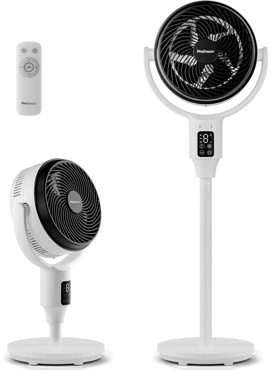 Pro Breeze AirFlo Ventilador de Pie Silencioso con altura ajustable 108-60cm, Pantalla LED, Mando a distancia, 9 Velocidades, Oscilación Vertical y Horizontal – Hogar y Oficina