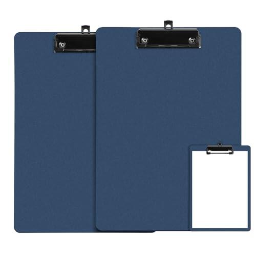 FRETONBA Portapapeles con Pinza A4, 2 Piezas Carpeta de Plástico, Tablero de Escritura con Ganchos Retráctiles, A4 Clipboards para Oficina, Hospital, Aulas (Azul)