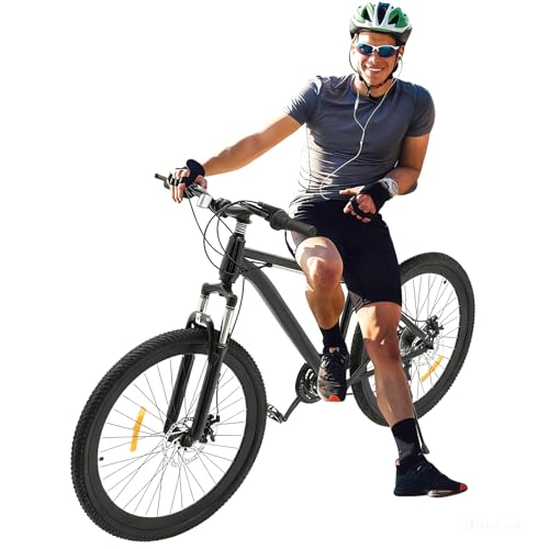 Bicicleta de montaña de 26 pulgadas para adultos, color negro, acero al carbono, 21 velocidades, freno de disco de altura ajustable con alta sensibilidad, para 160-185 cm, máx. 100 kg