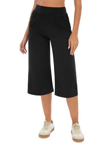 Crewhpo Pantalones Chándal Mujer 3/4 Capri Pantalón Verano Pantalones Deportivos con Bolsillos Cintura Alta Elástica Pantalon para Yoga Fitness Correr Jogging