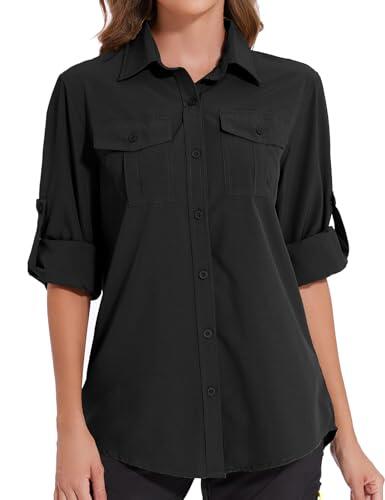 Tuopuda Camiseta de natación para Mujer Traje de baño de Manga Larga con Cremallera Camiseta de Surf Protección Solar Surf Rashguard Camisetas Deportivas de Secado Rápido(Negro,M)