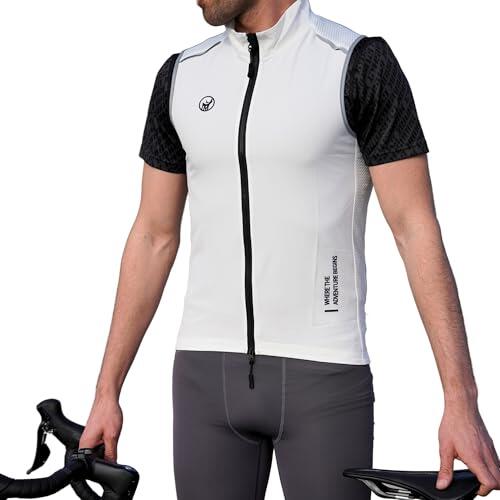 IMPALAPRO Chaleco Cortavientos Ciclismo Hombre Ultraligero, Transpirable y Resistente - Protección Contra el Viento y la Lluvia - Chaleco Ciclismo Hombre (L, Blanco)