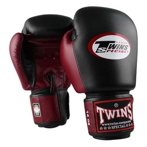 Twins Special BGVL 3 Guantes de Boxeo - Cuero Genuino - Negro/Rojo Vino - 12 oz