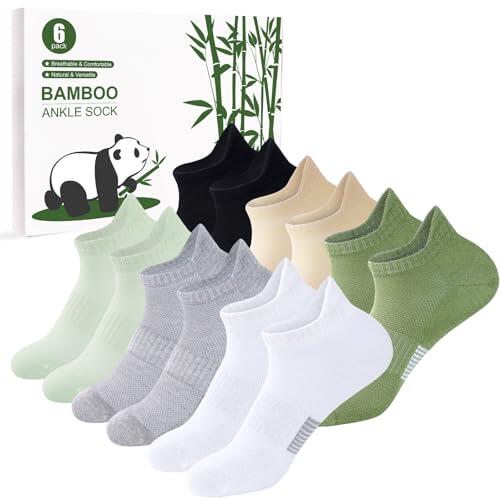 inaWarm Calcetines deportes de bambú para Mujer/Niñas, 6 pares,calcetines cortos，running，transpirables,calcetines tobilleros，con caja de regalo Multicolor Talla M