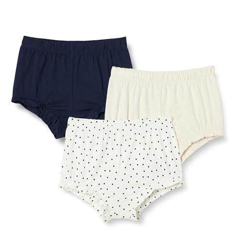 Amazon Essentials Pantalones Cortos de algodón para bebé, Paquete de 3, Color Avena Jaspeado/Azul Marino/Lunares, 0-3 Meses