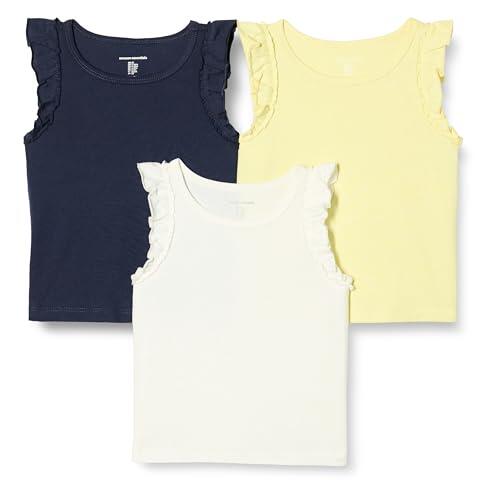 Amazon Essentials Camisetas de tirantes con volantes Niña, Pack de 3, Marfil/Azul Marino/Amarillo Pastel, 6-7 años