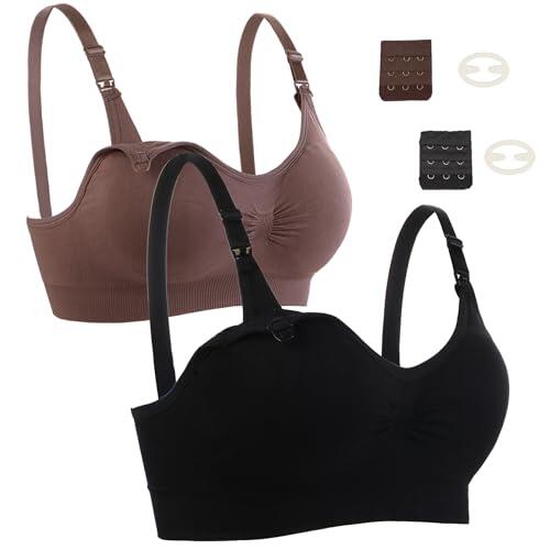 Seitop Paquete de 2 brasieres de Lactancia para Lactancia, Brasier de Maternidad, sin Varillas, sin Costuras, Brasier de Embarazo para Mujer, Negro, marrón Oscuro, Medium