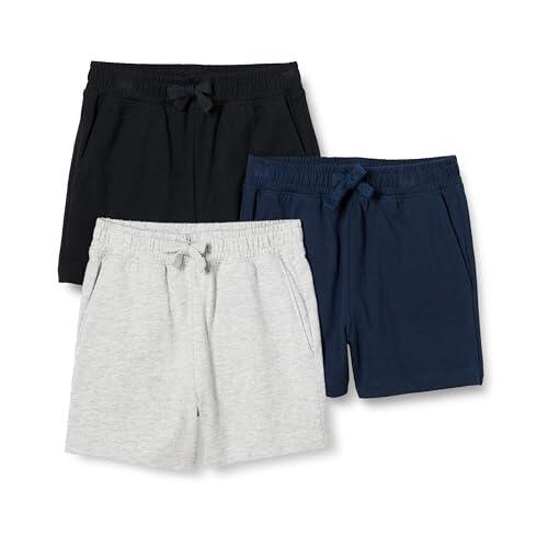 Amazon Essentials Pantalones cortos de algodón Niño, Pack de 3, Azul Marino/Gris Claro Mezcla/Negro, 8 años