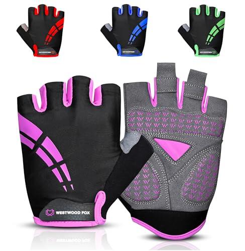 WESTWOOD FOX Guantes de ciclismo para hombres y mujeres, medio dedo, unisex, acolchados de gel, antideslizantes, guantes de bicicleta de montaña, transpirables, absorción de impactos, agarre de palma