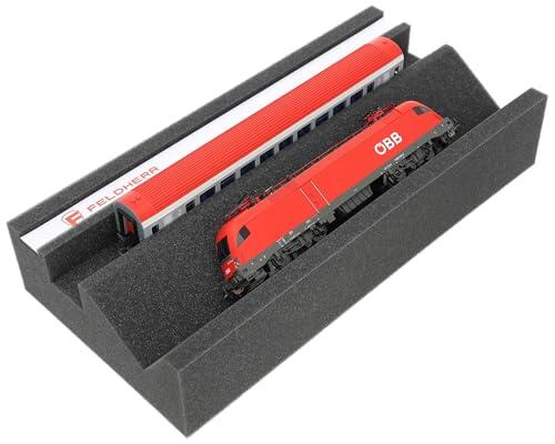 Feldherr Banco de Locomotora Premium para maquetas de Trenes - Banda magnética, Eje de Mantenimiento, Espuma de PU - Ideal para H0 y TT, 360x175x70 mm