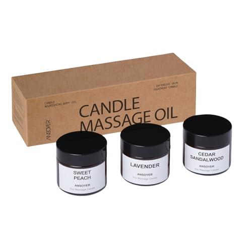 Kit de 3 Velas de Masaje Aromático 150g: Velas de Aceite Corporal de Baja Temperatura para Relajación y Aromaterapia | Set de Regalo (DULCE MELOCOTÓN+Lavanda+CEDRO & SÁNDALO)