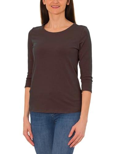 Alkato Camiseta con Mangas 3/4 con Escote Redondo para Mujer, Marrón Claro, XL