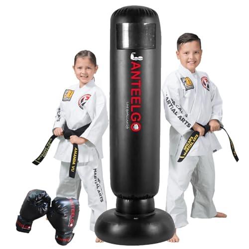 Saco de Boxeo de Pie Niños y Guantes de Boxeos: JanTeelGO 150cm Punching Ball Inflable Regalos para Niñas de 3 a 12 años para Practicar Karate, Taekwondo (Saco de Boxeo-B)
