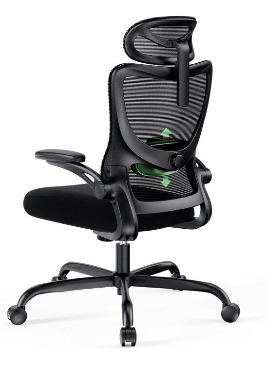 Marsail Silla de Oficina ergonómica con Soporte Lumbar Ajustable, reposacabezas y reposabrazos, Altura Regulable y función basculante