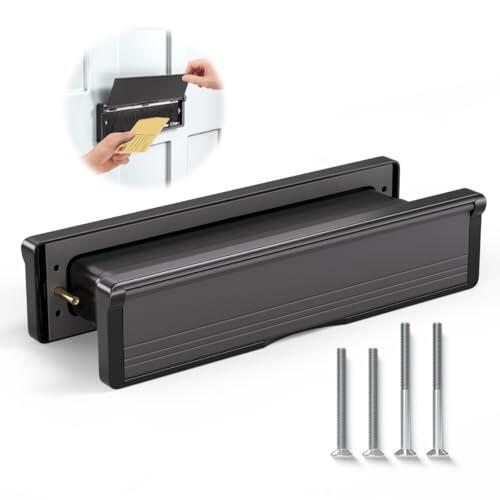Bwintech 1 juego de buzón para puerta de aluminio negro ajustable de 305 * 70 mm (12"), apto para puertas de 40-80 mm de grosor, de madera, UPVC, compuestas, puertas internas y externas