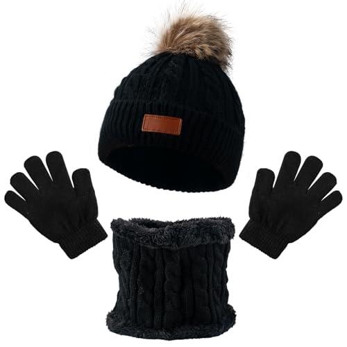 GWAWG Juego de 3 piezas de gorro cálido de invierno para niños y niñas de 1 a 5 años. Conjuntos de accesorios de invierno para niños y deportes al aire libre, conjuntos térmicos de punto grueso y