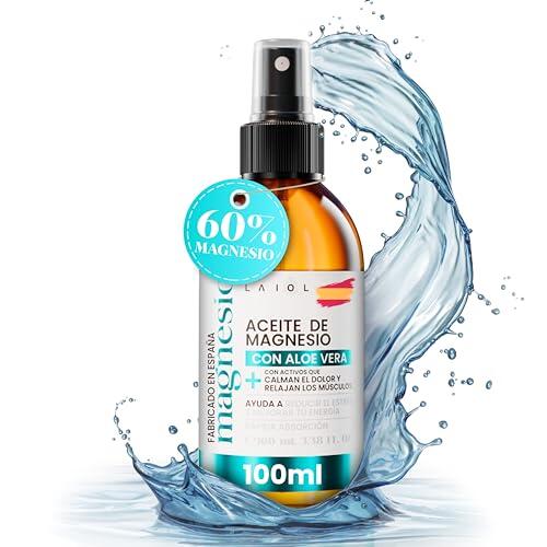LAIOL Aceite de Magnesio Spray 100ml Para Pies Cansados – Magnesium Oil Spray para Musculos y Dormir – Magnesio para Masaje, Relajación Muscular, Sueño y Cuidado de la Piel – Adultos y Niños