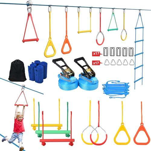 Hapfan Slackline, 15M Escalada Cuerda con Polea para Niños, Slackline Equipos Brazo de Entrenamiento de Gimnasi al Aire Libre (Color)