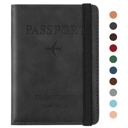 Sciphylia Funda Pasaporte Portadocumentos Viaje Porta Pasaporte Duraderas con Bloqueo RFID Cuero de PU Porta Documentos Viaje Accesorios para Hombre Mujer, Negro Oscuro