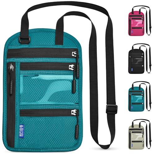 Yordawn Portadocumentos Viaje de Cuello con Bloqueo RFID Cartera de Cuello Pasaporte Impermeable Funda Colgante para Pasaporte con Correa para Hombres Mujeres (Azul Lago)