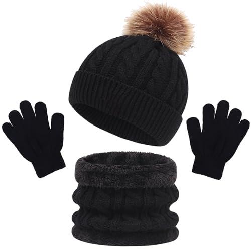 SSKHE Juego de 3 piezas de gorro cálido de invierno para niños y niñas de 1 a 5 años. Conjuntos de accesorios de invierno para niños y deportes al aire libre, conjuntos térmicos de punto grueso y