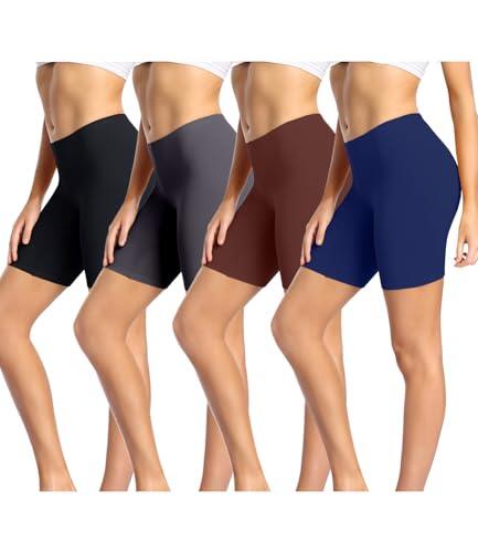 wirarpa Leggings Cortos Boxer Mujer Algodon Shorts Bragas Pantalones Negro, Gris Oscuro, Azul Oscuro, marrón Oscuro Pack de 4 Tamaño XL