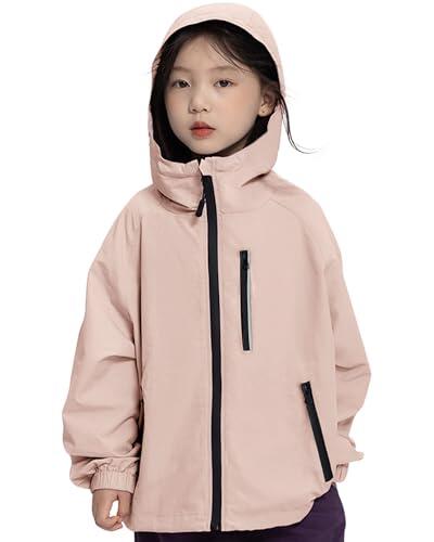Rolanko Chaqueta Impermeable con Capucha para Niñas Chubasquero Cortavientos Ligero Chaquetas de Lluvia para Niños 7-14 Años, Rosa Coral, Talla: 150/10-11 Años