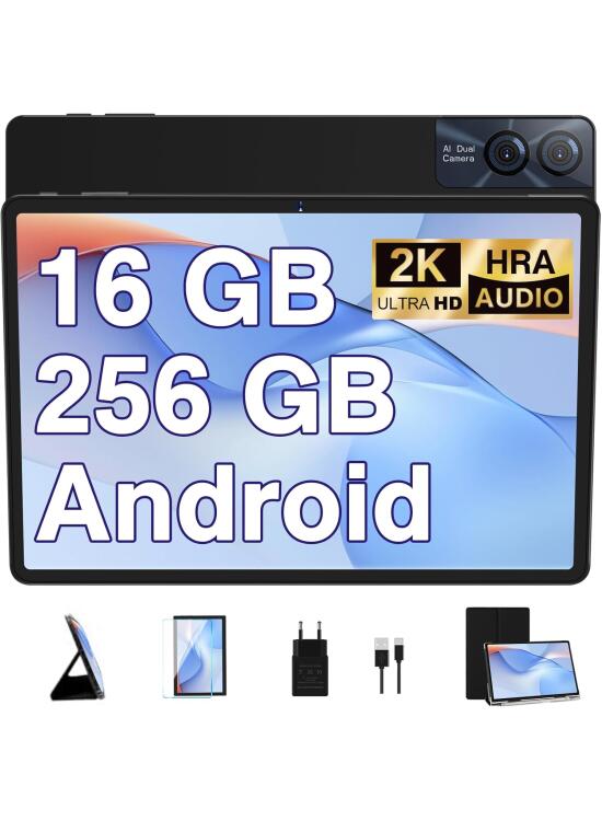 GOODTEL 2025 Tablet 11 Pulgadas Android-16 GB RAM + 256 GB ROM Ampliable a 2TB, BT 5.0, 8600mAh,2K,Facciale ID,WiFi 5G Octa-Core, GPS, Cámara 13MP + 5 MP, USB-C–con Funda – Gris