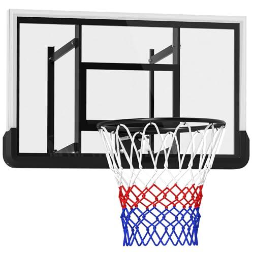 SPORTNOW Canasta de Baloncesto con Tablero para Exterior e Interior, Tablero de Baloncesto con aro de Acero de Ø45 cm y Red, montado en la Pared, Tablero de Baloncesto para Adultos, Negro