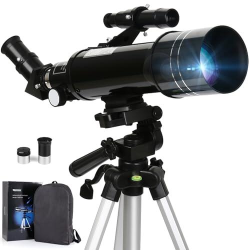 Telescopio de 70/400 mm, Ocular Kellner 6 y 25 mm, para Principiante y Niño, con Trípode Ajustable en Altura para Observar Luna y Planetas