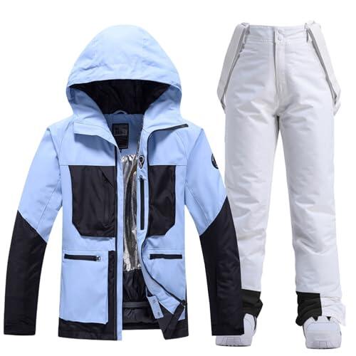HOTIAN Conjunto de chaqueta y pantalones de esquí para mujer, 2 piezas, traje de esquí para mujer, resistente al agua, cortavientos, invierno, exterior, cálido, esquí, ropa de esquí para mujer, 167