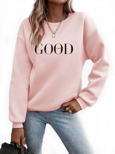 Cuptacc Sudadera Mujer sin Capucha Camiseta Mujer Cuello Redondo Manga Larga con Bolsillos T Shirt, L