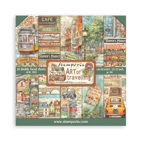 Stamperia - Scrapbook Paper Pad for Scrapbooks, Albums, Card Making, Bullet Journals, and More, Acid Free, Double-Sided, Perfect for Hobbies, Crafts, and Gifting (Art of Travelling) (30,5 x 30,5 cm)