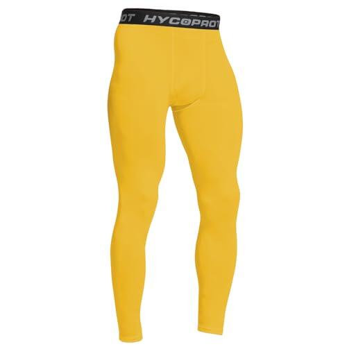 HYCOPROT Pantalones de Compresión para Hombre Secado Rápido Pantalones Deportivos de Entrenamiento Leggings Correr Pantalones de Baloncesto para Running Fitness Yago (Amarillo, L)