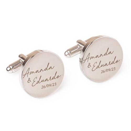 Wanapix | Gemelos Personalizados Grabados con Foto y Texto | Gemelo Camisa Hombre | Acero Inoxidable | Gemelos Personalizados Boda | 100% personalizado