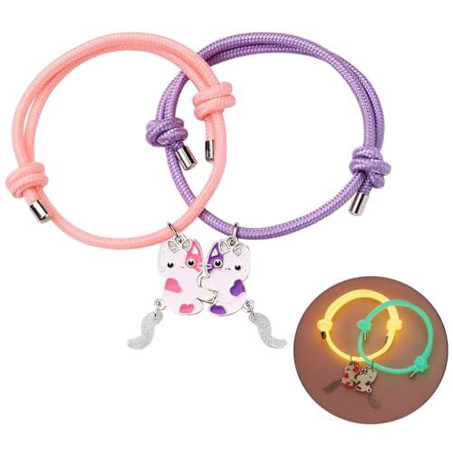 QOWIJEX 2 Piezas Pulseras Amistad, Pulsera de la Amistad con Colgante Gatitos, Ajustable Strand Mejor Pulsera de la Amistad Regalos Hechos a Mano Charm, Gatitos
