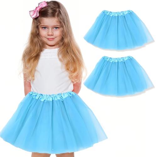 WKRTDY 2pcs Faldas Totem de Tul Corto Elástico para Niñas Tutú Falda de Tul Fiesta de Cumpleaños (Azul Claro, 3 Capas)