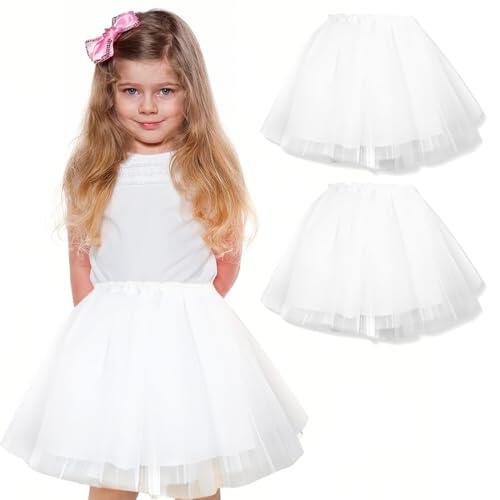 WKRTDY 2x Faldas de Tutú, Falda de Ballet, Faldas de Baile de Ballet, Faldas Infantiles Cortas de Tul elástico para niñas, Falda de Tutú de Princesa (Blanco, 3 Capas)
