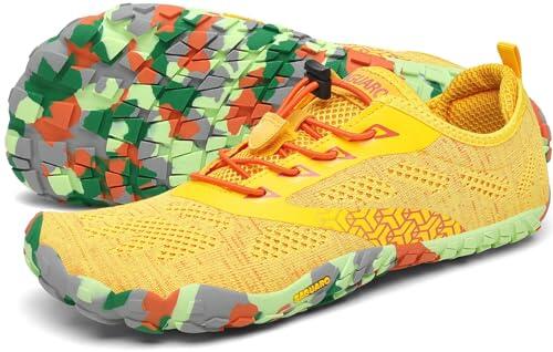 SAGUARO Hombre Mujer Barefoot Zapatillas de Trail Running Minimalistas Zapatillas de Deporte Fitness Zapatos Descalzos para Correr en Montaña Escarpines de Agua, Amarillo, 38 EU