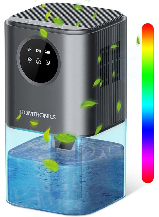 Deshumidificador Electrico Pequeño, [1700ML] [Temporización] Homtronics Deshumificadores Silencioso de Humedad con 7 Colore Luz, Apaga Automáticamente, Dehumidifier pare Baño, Dormitorios, Ropero-Gris
