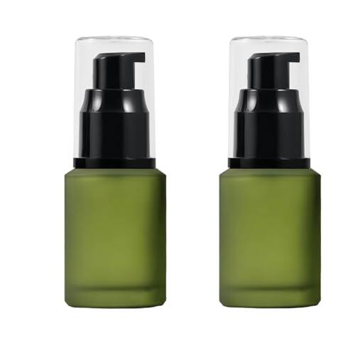 LEXICANMHS 2 Botellas vacías de Vidrio Esmerilado Verde rellenables de 60 ml con Botella de Bomba, dispensador de cosméticos, frascos, recipientes de Almacenamiento